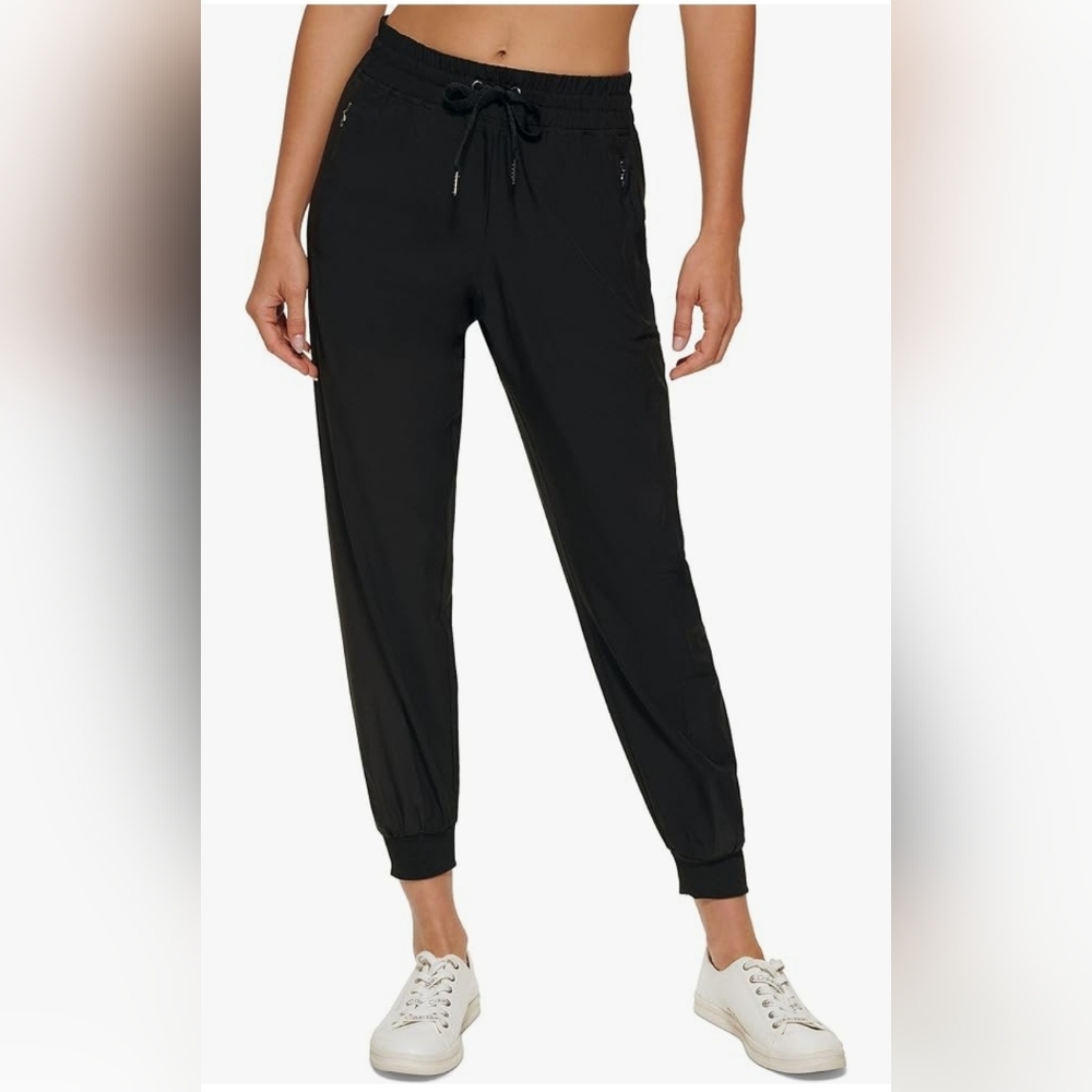 Calvin Klein Women’s Jogger Pants XL Black Stretch Drawstring Waist Zip Pockets